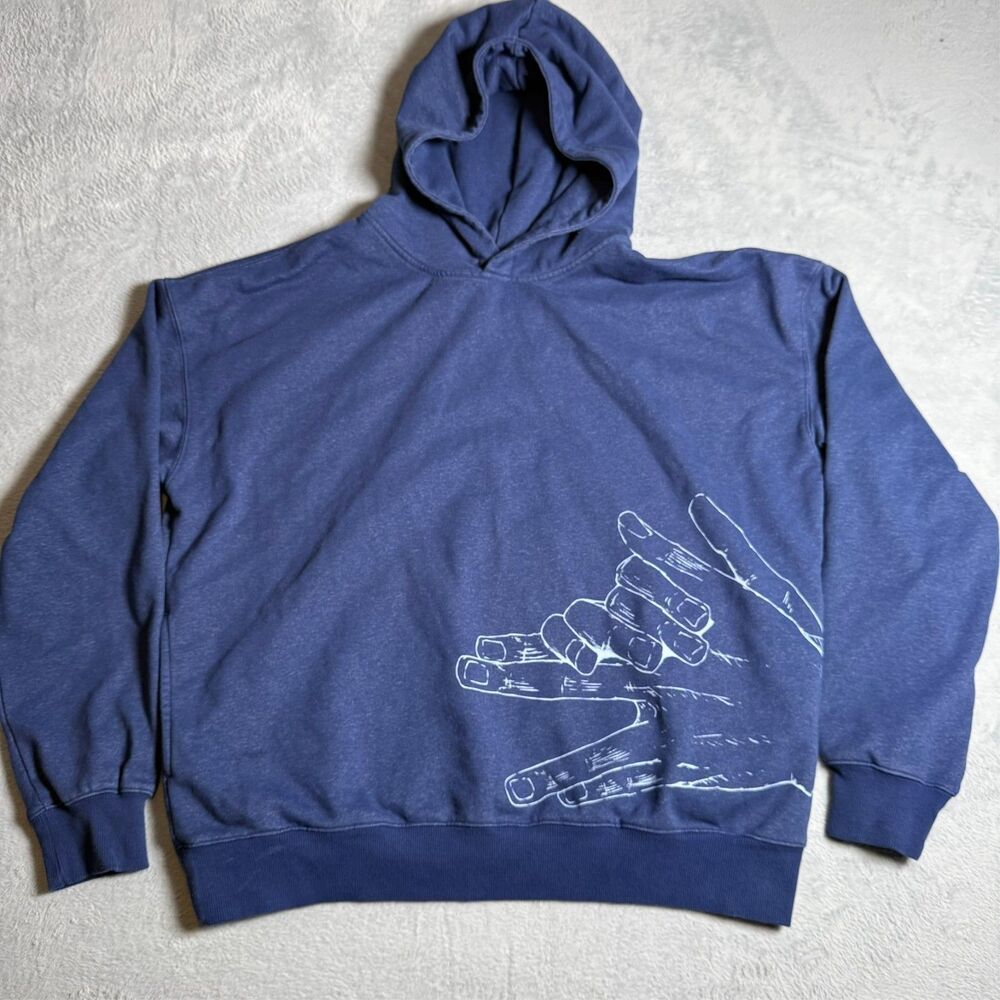 Rare Kenshin Kollection Hand Wolf Design Heavyweight Hoodie Size Large Blue